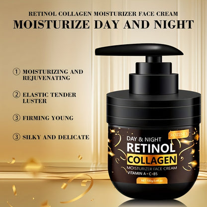 [ROZINO Retinol Face Cream] ROZINO 100g Retinol & Collagen Moisturizing Face Cream | Hydrating & Firming Face Moisturizer with Vitamin C & Hyaluronic Acid, Hypoallergenic, Day & Night Use, Black Press-Top Can, Skincare