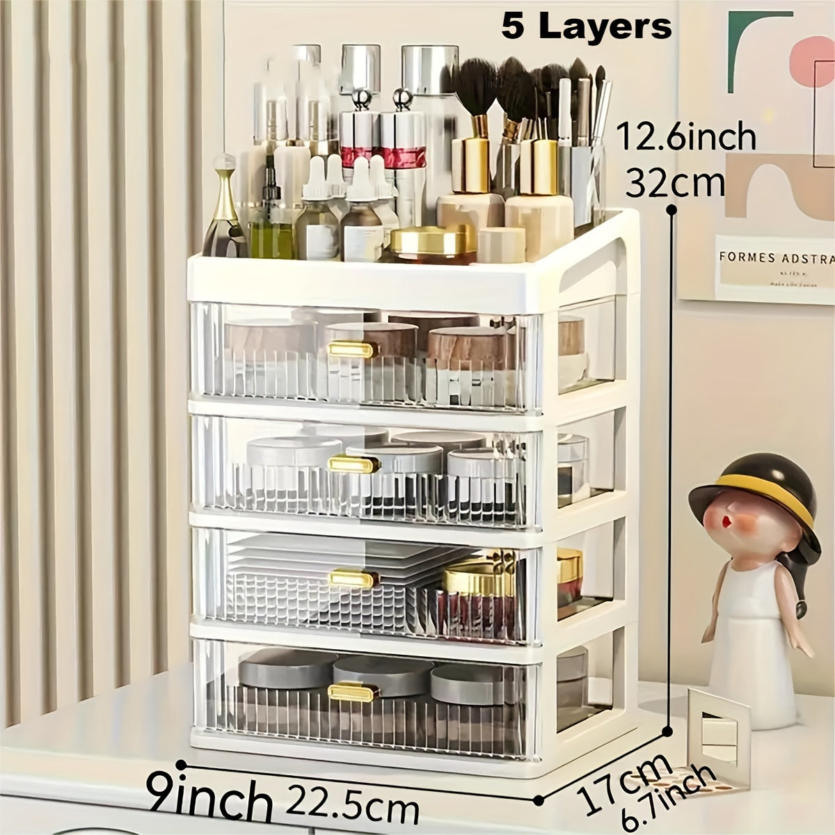 Makeup Organizer for Vanity, Large Capacity Desk Storage Box with Drawer for Dresser, Bathroom & Countertop, Great Holder for Cosmetics, Perfume, Skincare & Toiletries