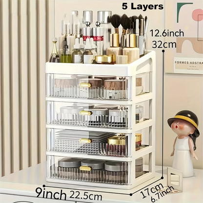 Makeup Organizer for Vanity, Large Capacity Desk Storage Box with Drawer for Dresser, Bathroom & Countertop, Great Holder for Cosmetics, Perfume, Skincare & Toiletries