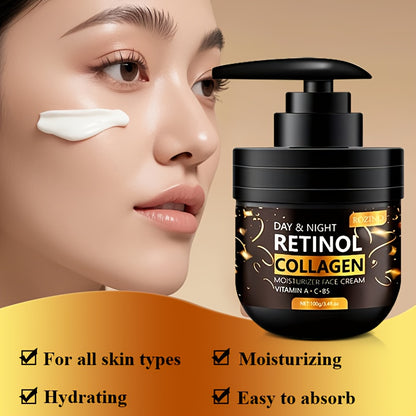 [ROZINO Retinol Face Cream] ROZINO 100g Retinol & Collagen Moisturizing Face Cream | Hydrating & Firming Face Moisturizer with Vitamin C & Hyaluronic Acid, Hypoallergenic, Day & Night Use, Black Press-Top Can, Skincare