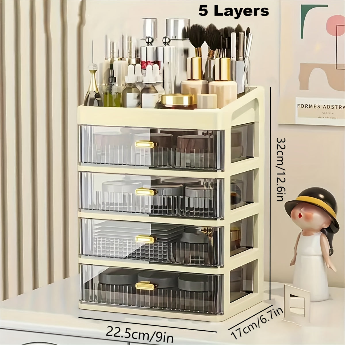 Makeup Organizer for Vanity, Large Capacity Desk Storage Box with Drawer for Dresser, Bathroom & Countertop, Great Holder for Cosmetics, Perfume, Skincare & Toiletries