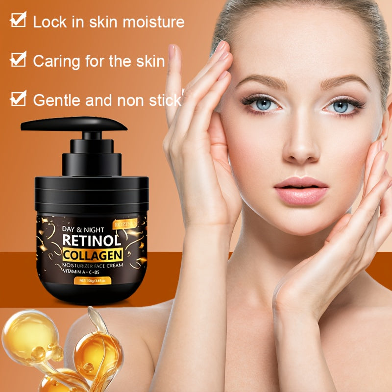 [ROZINO Retinol Face Cream] ROZINO 100g Retinol & Collagen Moisturizing Face Cream | Hydrating & Firming Face Moisturizer with Vitamin C & Hyaluronic Acid, Hypoallergenic, Day & Night Use, Black Press-Top Can, Skincare