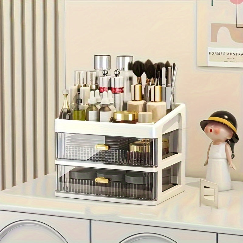 Makeup Organizer for Vanity, Large Capacity Desk Storage Box with Drawer for Dresser, Bathroom & Countertop, Great Holder for Cosmetics, Perfume, Skincare & Toiletries