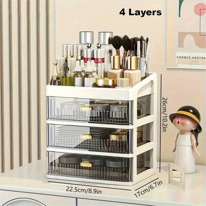 Makeup Organizer for Vanity, Large Capacity Desk Storage Box with Drawer for Dresser, Bathroom & Countertop, Great Holder for Cosmetics, Perfume, Skincare & Toiletries