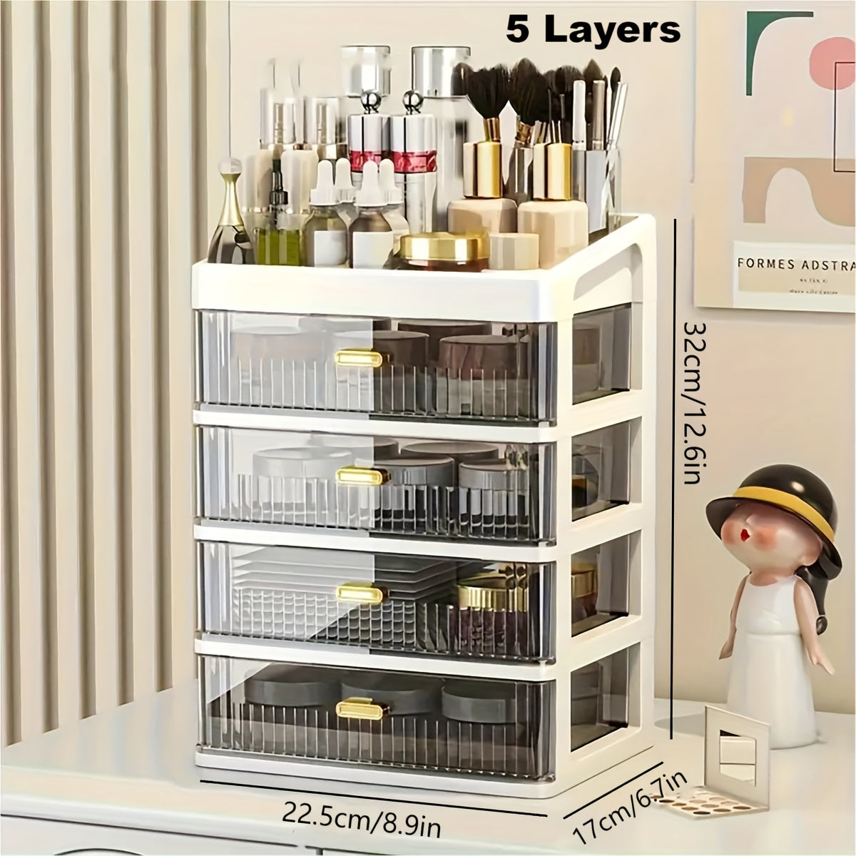 Makeup Organizer for Vanity, Large Capacity Desk Storage Box with Drawer for Dresser, Bathroom & Countertop, Great Holder for Cosmetics, Perfume, Skincare & Toiletries