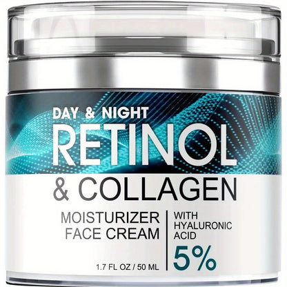 1pc 1.69oz Retinol Moisturizing Cream with Collagen, Hyaluronic Acid & Vitamin E - Hypoallergenic Face Moisturizer for Dry Light, Improves Elasticity, Hydrating Lotion for Women & Men, All Light Types, Daily Skincare, Sleek J