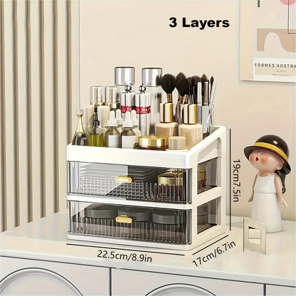 Makeup Organizer for Vanity, Large Capacity Desk Storage Box with Drawer for Dresser, Bathroom & Countertop, Great Holder for Cosmetics, Perfume, Skincare & Toiletries