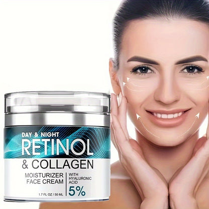 1pc 1.69oz Retinol Moisturizing Cream with Collagen, Hyaluronic Acid & Vitamin E - Hypoallergenic Face Moisturizer for Dry Light, Improves Elasticity, Hydrating Lotion for Women & Men, All Light Types, Daily Skincare, Sleek J