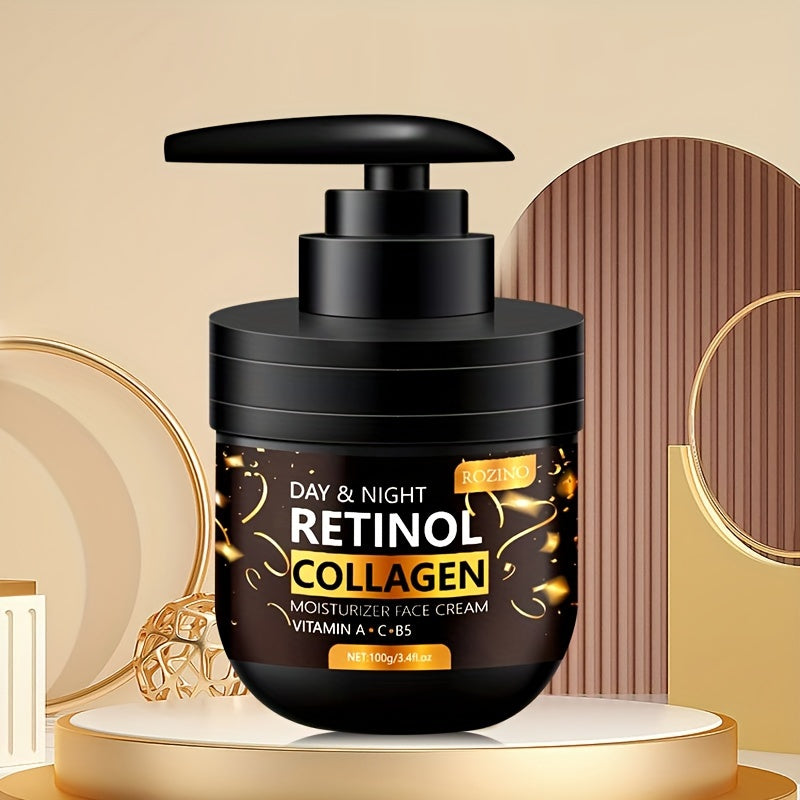 [ROZINO Retinol Face Cream] ROZINO 100g Retinol & Collagen Moisturizing Face Cream | Hydrating & Firming Face Moisturizer with Vitamin C & Hyaluronic Acid, Hypoallergenic, Day & Night Use, Black Press-Top Can, Skincare