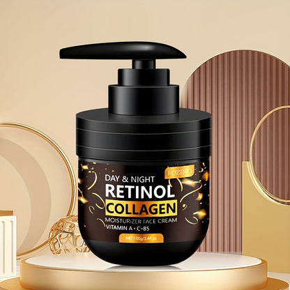 [ROZINO Retinol Face Cream] ROZINO 100g Retinol & Collagen Moisturizing Face Cream | Hydrating & Firming Face Moisturizer with Vitamin C & Hyaluronic Acid, Hypoallergenic, Day & Night Use, Black Press-Top Can, Skincare