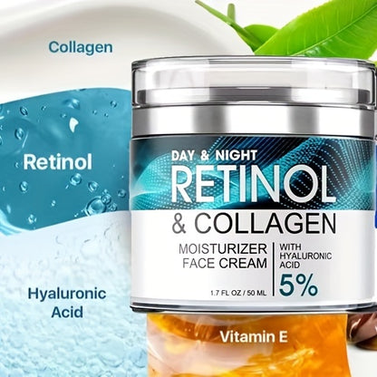 1pc 1.69oz Retinol Moisturizing Cream with Collagen, Hyaluronic Acid & Vitamin E - Hypoallergenic Face Moisturizer for Dry Light, Improves Elasticity, Hydrating Lotion for Women & Men, All Light Types, Daily Skincare, Sleek J