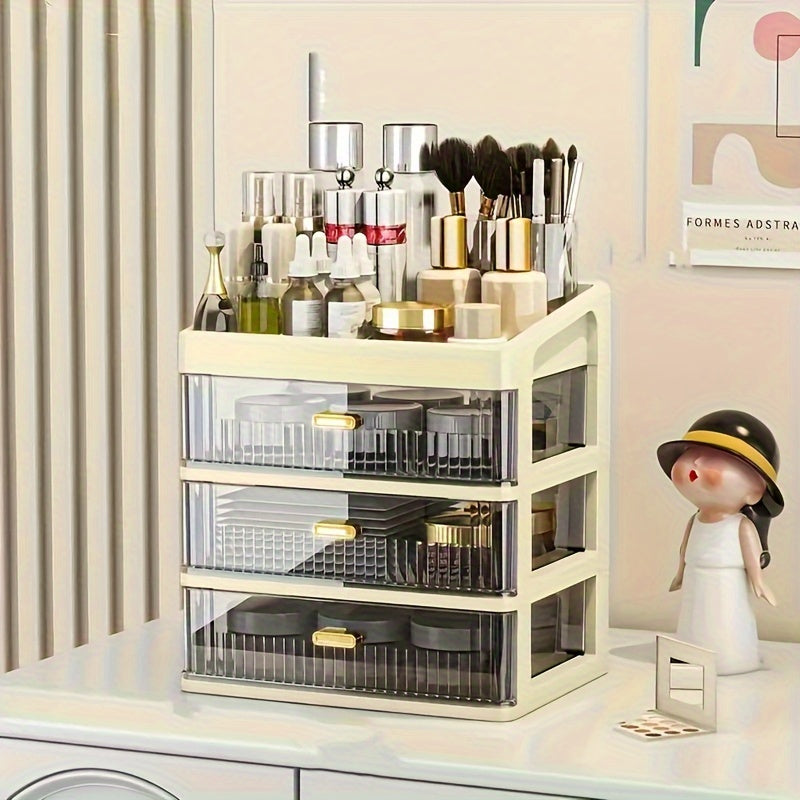 Makeup Organizer for Vanity, Large Capacity Desk Storage Box with Drawer for Dresser, Bathroom & Countertop, Great Holder for Cosmetics, Perfume, Skincare & Toiletries