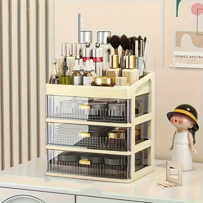 Makeup Organizer for Vanity, Large Capacity Desk Storage Box with Drawer for Dresser, Bathroom & Countertop, Great Holder for Cosmetics, Perfume, Skincare & Toiletries