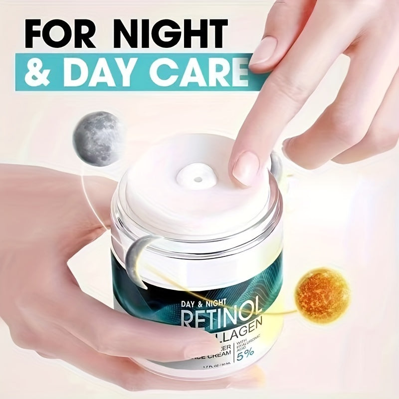 1pc 1.69oz Retinol Moisturizing Cream with Collagen, Hyaluronic Acid & Vitamin E - Hypoallergenic Face Moisturizer for Dry Light, Improves Elasticity, Hydrating Lotion for Women & Men, All Light Types, Daily Skincare, Sleek J