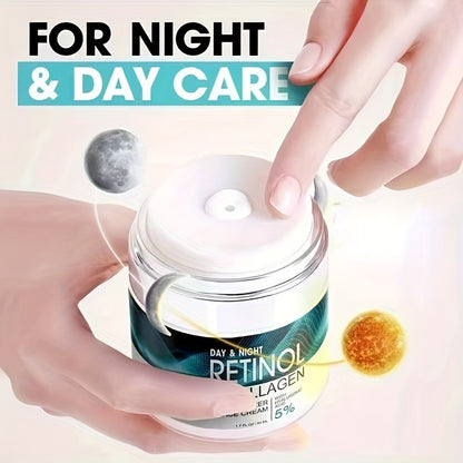 1pc 1.69oz Retinol Moisturizing Cream with Collagen, Hyaluronic Acid & Vitamin E - Hypoallergenic Face Moisturizer for Dry Light, Improves Elasticity, Hydrating Lotion for Women & Men, All Light Types, Daily Skincare, Sleek J