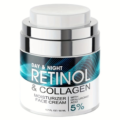 1pc 1.69oz Retinol Moisturizing Cream with Collagen, Hyaluronic Acid & Vitamin E - Hypoallergenic Face Moisturizer for Dry Light, Improves Elasticity, Hydrating Lotion for Women & Men, All Light Types, Daily Skincare, Sleek J
