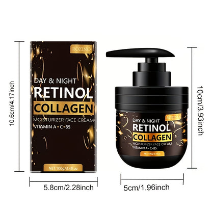 [ROZINO Retinol Face Cream] ROZINO 100g Retinol & Collagen Moisturizing Face Cream | Hydrating & Firming Face Moisturizer with Vitamin C & Hyaluronic Acid, Hypoallergenic, Day & Night Use, Black Press-Top Can, Skincare