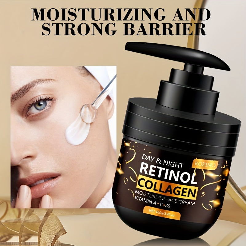 [ROZINO Retinol Face Cream] ROZINO 100g Retinol & Collagen Moisturizing Face Cream | Hydrating & Firming Face Moisturizer with Vitamin C & Hyaluronic Acid, Hypoallergenic, Day & Night Use, Black Press-Top Can, Skincare