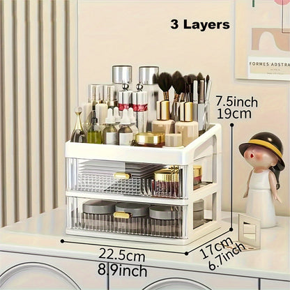 Makeup Organizer for Vanity, Large Capacity Desk Storage Box with Drawer for Dresser, Bathroom & Countertop, Great Holder for Cosmetics, Perfume, Skincare & Toiletries