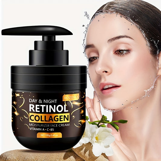 [ROZINO Retinol Face Cream] ROZINO 100g Retinol & Collagen Moisturizing Face Cream | Hydrating & Firming Face Moisturizer with Vitamin C & Hyaluronic Acid, Hypoallergenic, Day & Night Use, Black Press-Top Can, Skincare