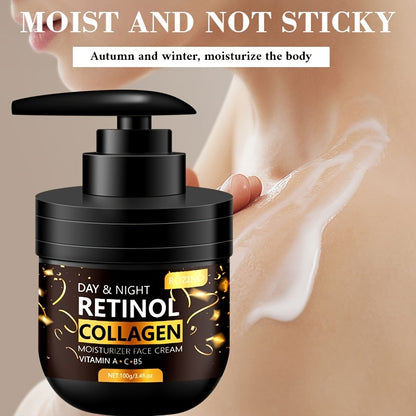 [ROZINO Retinol Face Cream] ROZINO 100g Retinol & Collagen Moisturizing Face Cream | Hydrating & Firming Face Moisturizer with Vitamin C & Hyaluronic Acid, Hypoallergenic, Day & Night Use, Black Press-Top Can, Skincare