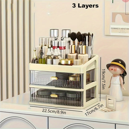 Makeup Organizer for Vanity, Large Capacity Desk Storage Box with Drawer for Dresser, Bathroom & Countertop, Great Holder for Cosmetics, Perfume, Skincare & Toiletries