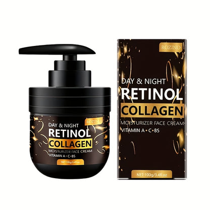 [ROZINO Retinol Face Cream] ROZINO 100g Retinol & Collagen Moisturizing Face Cream | Hydrating & Firming Face Moisturizer with Vitamin C & Hyaluronic Acid, Hypoallergenic, Day & Night Use, Black Press-Top Can, Skincare