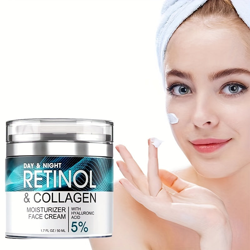 1pc 1.69oz Retinol Moisturizing Cream with Collagen, Hyaluronic Acid & Vitamin E - Hypoallergenic Face Moisturizer for Dry Light, Improves Elasticity, Hydrating Lotion for Women & Men, All Light Types, Daily Skincare, Sleek J